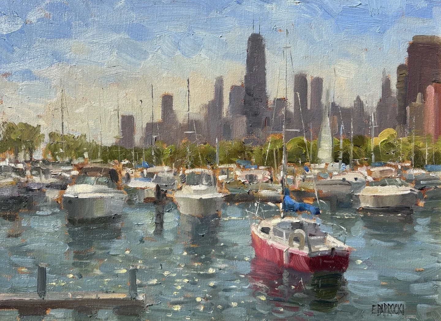   E. J. Paprocki   (American, b. 1971)   Belmont Harbor   Oil on linen, 12 × 16 inches  Signed lower right  $3,800 