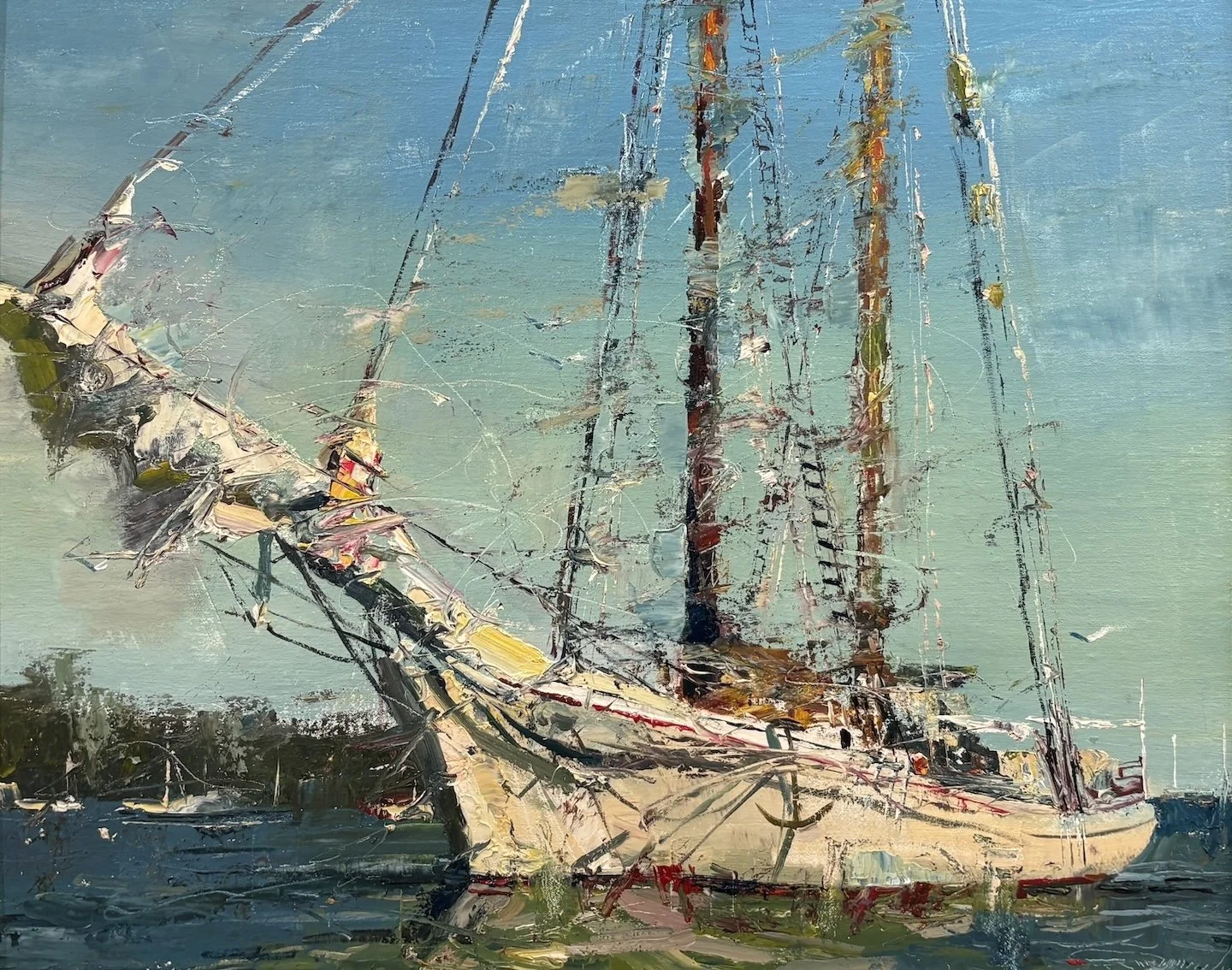   C. W. Mundy   (American, b. 1945)   Schooner Heritage,  2022  Oil on linen, 16 × 20 inches  Signed lower right  $6,500 