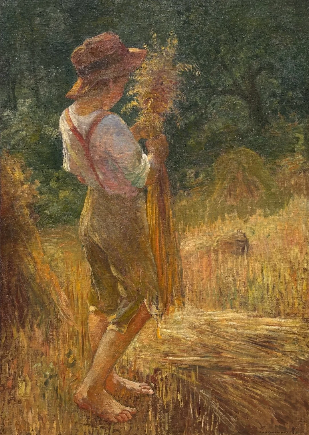   Adam Emory Albright   (American 1862-1957)   Banding Oats,  1915  Oil on canvas, 60 × 42 inches  Signed and dated lower right   SOLD  