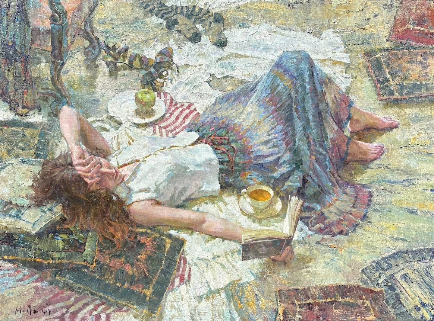   John Michael Carter   (American, b. 1950)   Sarah Reading   Oil on linen, 30 × 40 inches  Signed lower left  $18,000   Best of Show,  Indiana Heritage Arts Exhibition, 2026 
