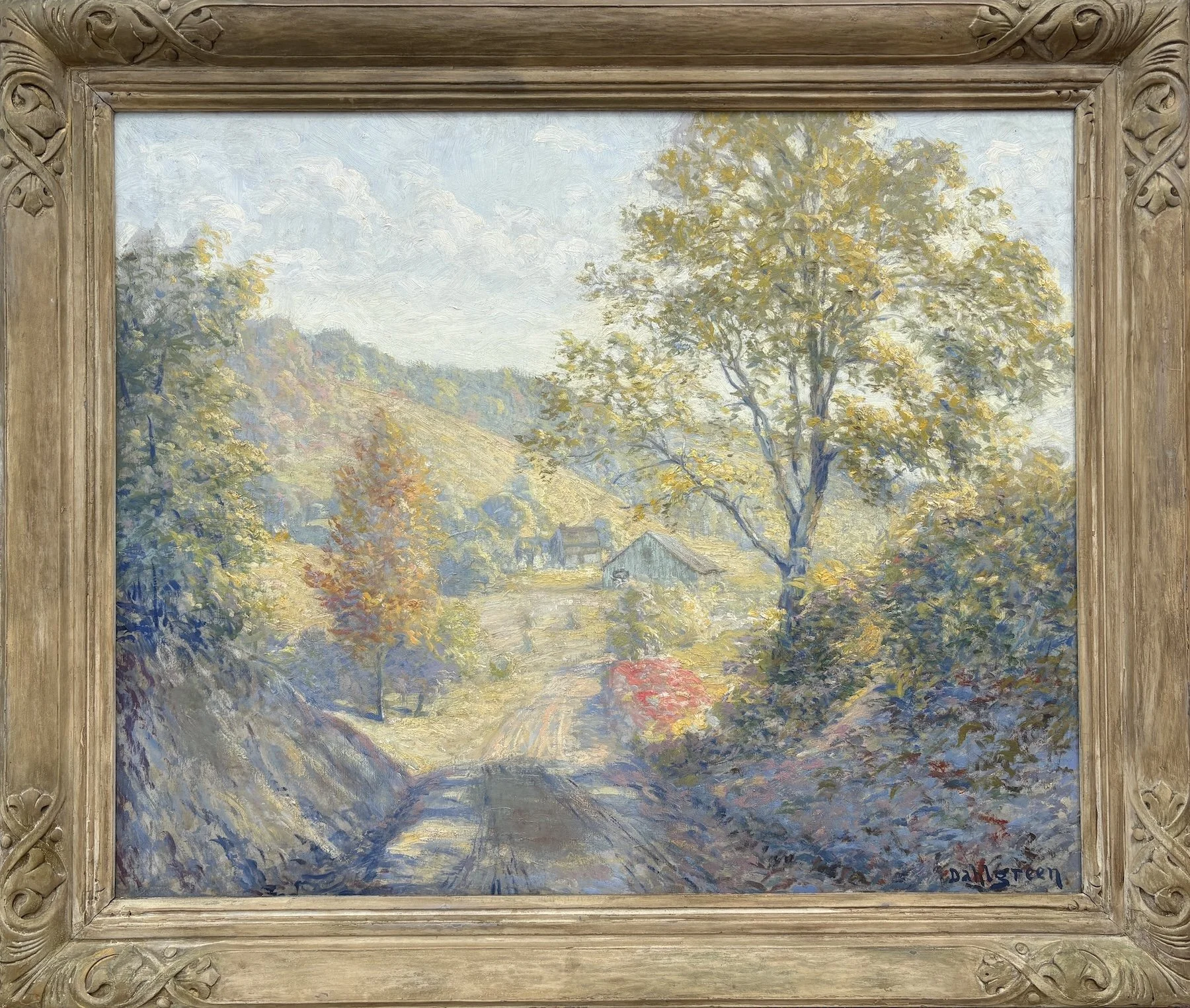   Charles Dahlgreen   (American 1864-1955)   The Spirit of Brown County,  ca. 1920  Oil on board, 32 × 39 inches  Signed lower right   Exhibited:  Art Institute of Chicago, 1920 