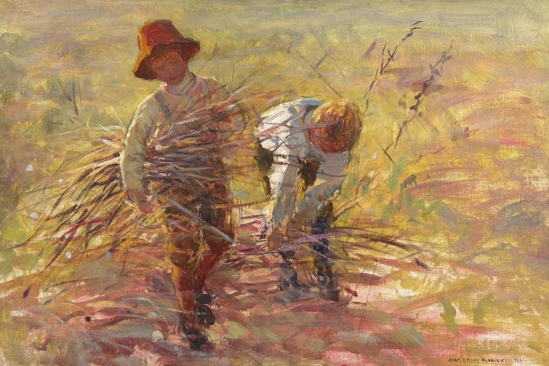   Adam Emory Albright   (American 1862-1957)   Clearing the Field,  1906  Oil on canvas, 16 × 24 inches  Signed and dated lower right 