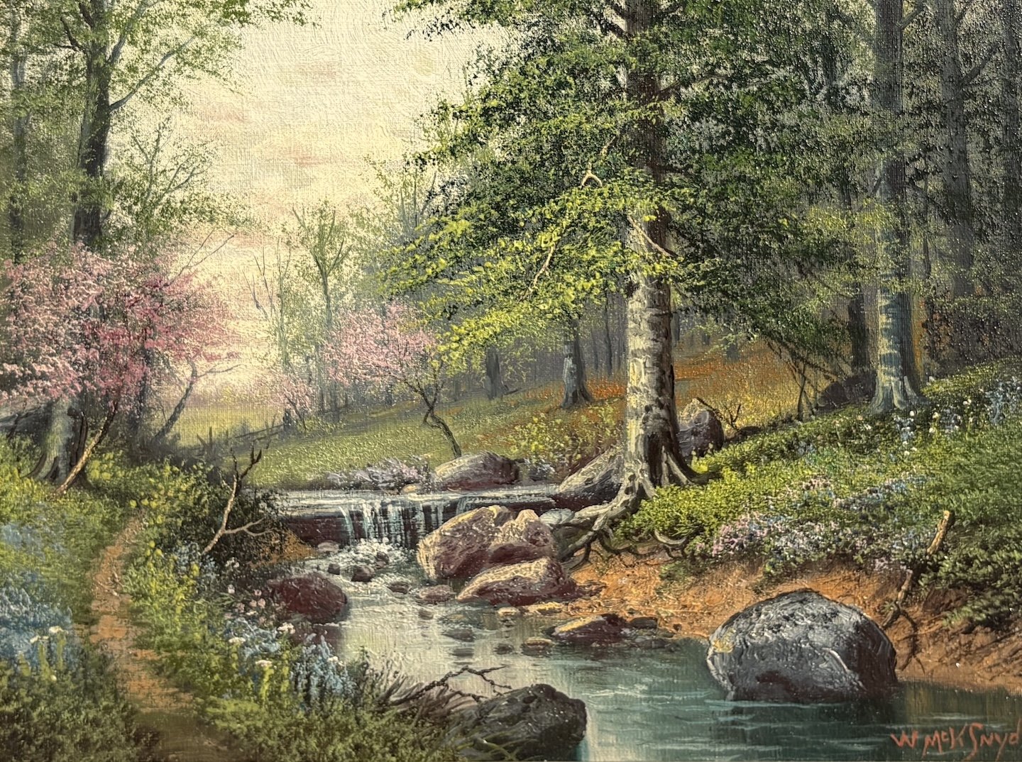   William McKendree Snyder   (American 1848-1930)   Indiana Beechwoods, Madison   Oil on canvas, 9 × 12 inches  Signed lower right 