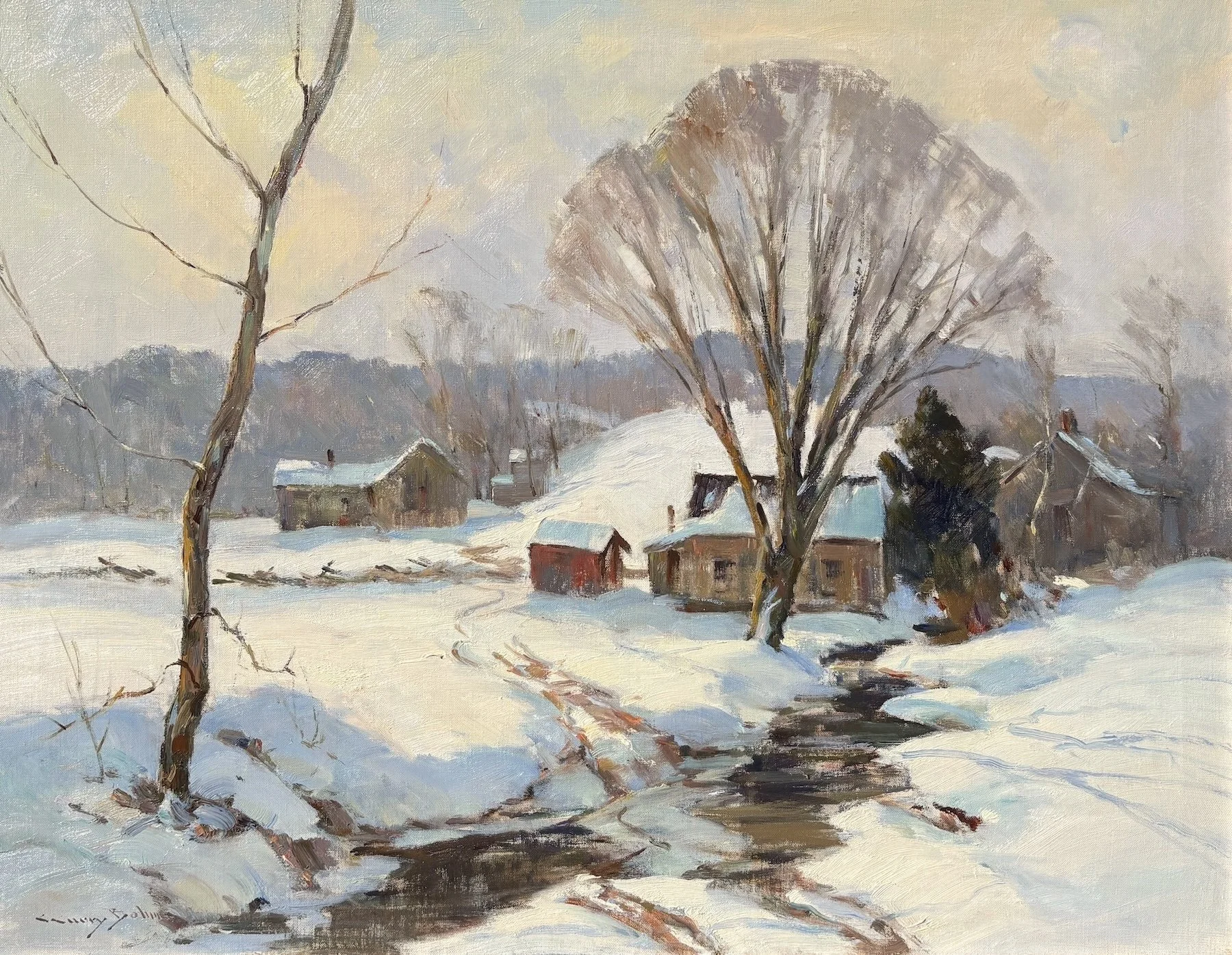   C. Curry Bohm   (American 1894-1971)   The Last Snow   Oil on canvas, 28 × 36 inches  Signed lower left 