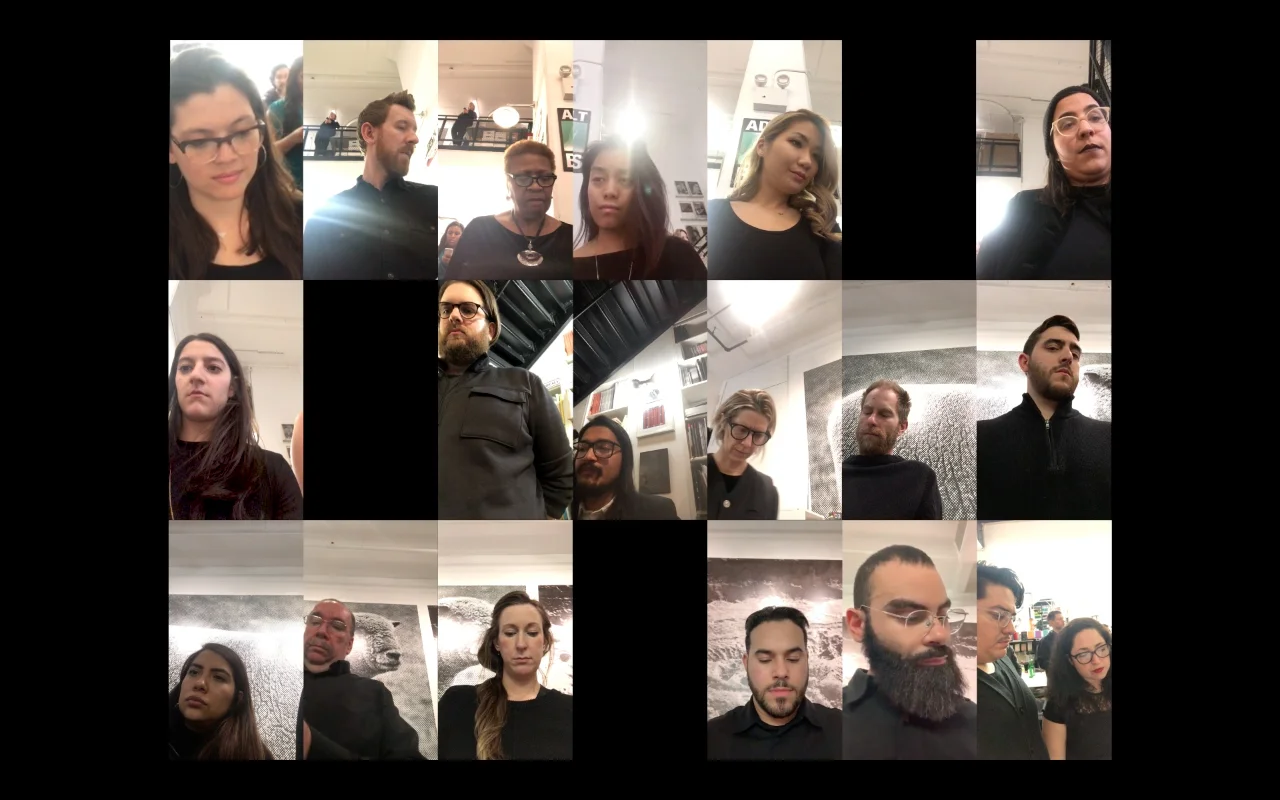 Video still from “NYU MFA Art Critique Live Reading” March 8, 2019 Printed Matter Inc, New York, NY