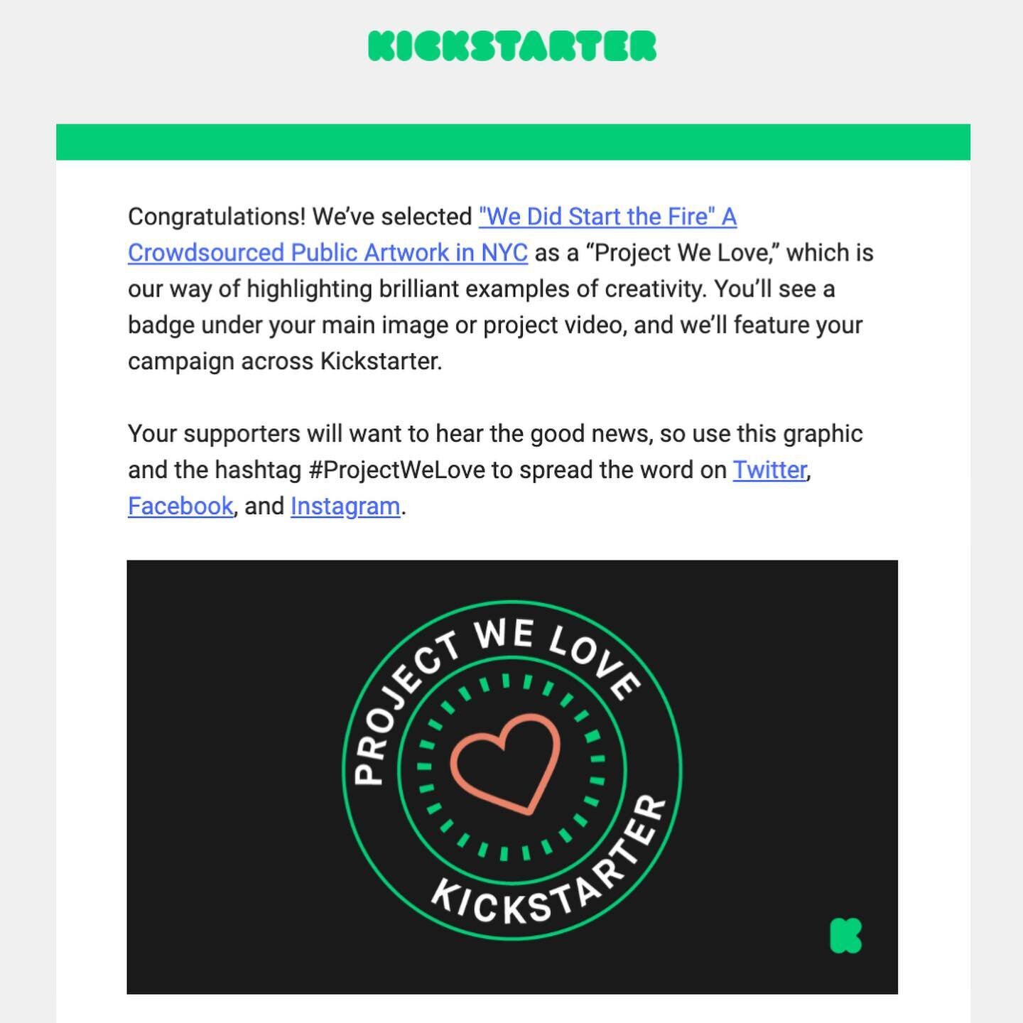 Thank you @kickstarter for selecting &ldquo;We Did Start the Fire&rdquo; as &ldquo;Project We Love&rdquo;&mdash;what an honor! The link is in my bio, everyone please support!

@acompi.nyc @thehoneypump_ @25kent #ProjectWeLove #WeDidStartTheFire #WDST