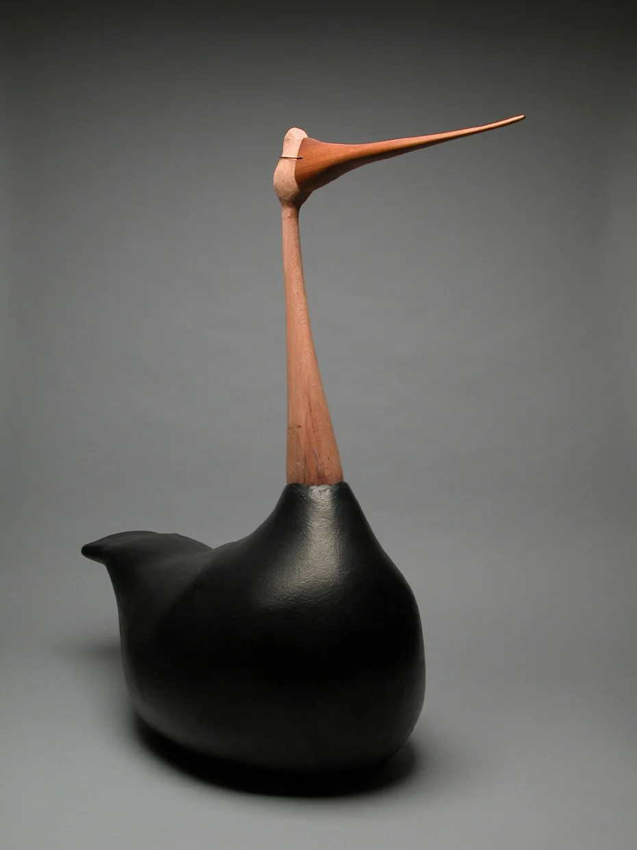   Blackwater , 2007  Ceramic, acrylic, ink, redwood, mahogany, steel wire  34 x 32 x 16 in 