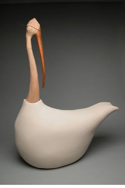  The Bird left Behind, 2006  Ceramic, fir, mahogany, steel wire  34 x 39 x 15 in 