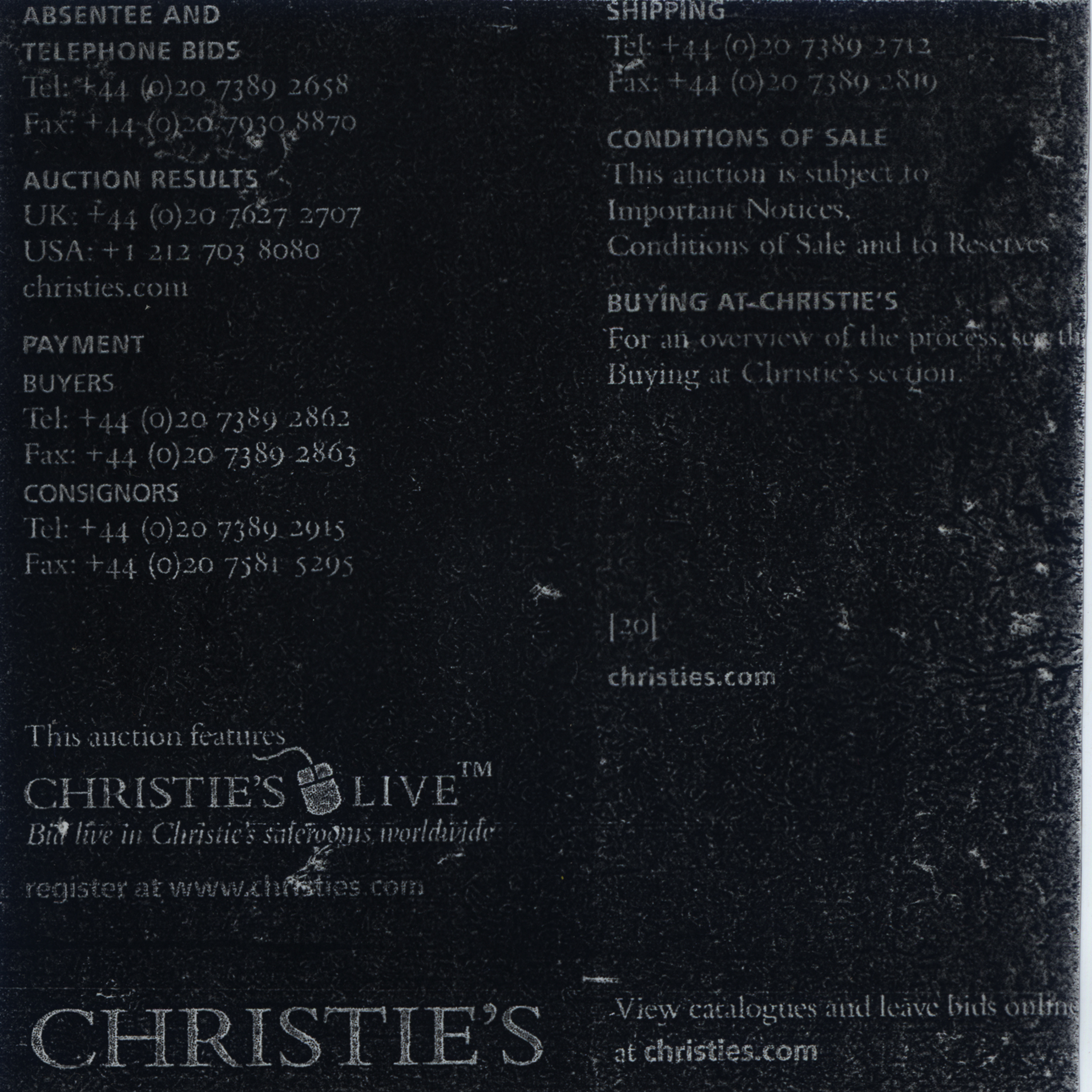  A series of bootleg prints from Christie's Photography auction catalogue 15th May 2008.&nbsp;  acetate negatives  unfixed photograms  4.5 in x 5 in  2017 