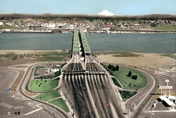 Columbia River Crossing from Vancouver, WA to Portland, OR in 1965, photo from WSDOT .