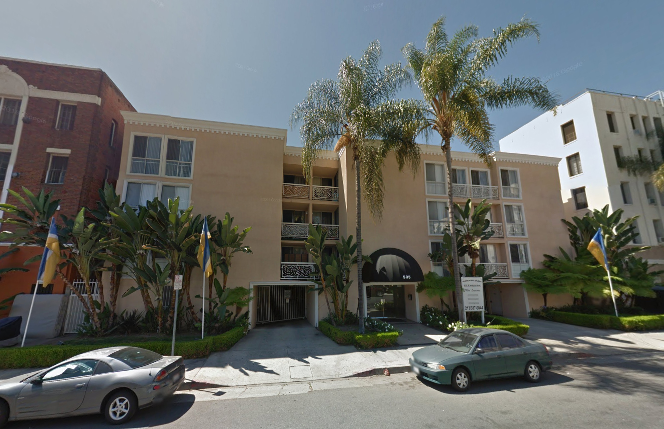 A 45-unit apartment building in Koreatown at 535 S Hobart Blvd, built in 1986, which would become rent stabilized in 2017 with a change to a 30-year "rolling" rent stabilization law.