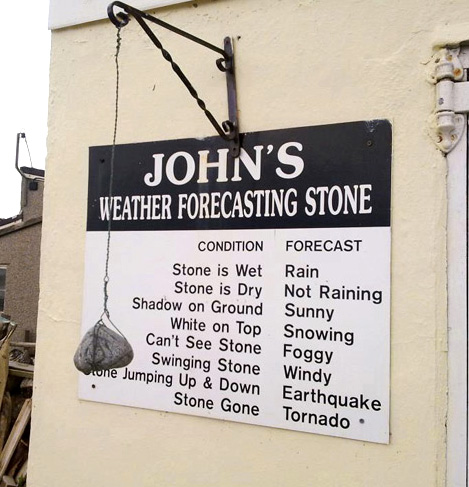 Source: http://www.funnysigns.net/johns-weather-forecasting-stone/
