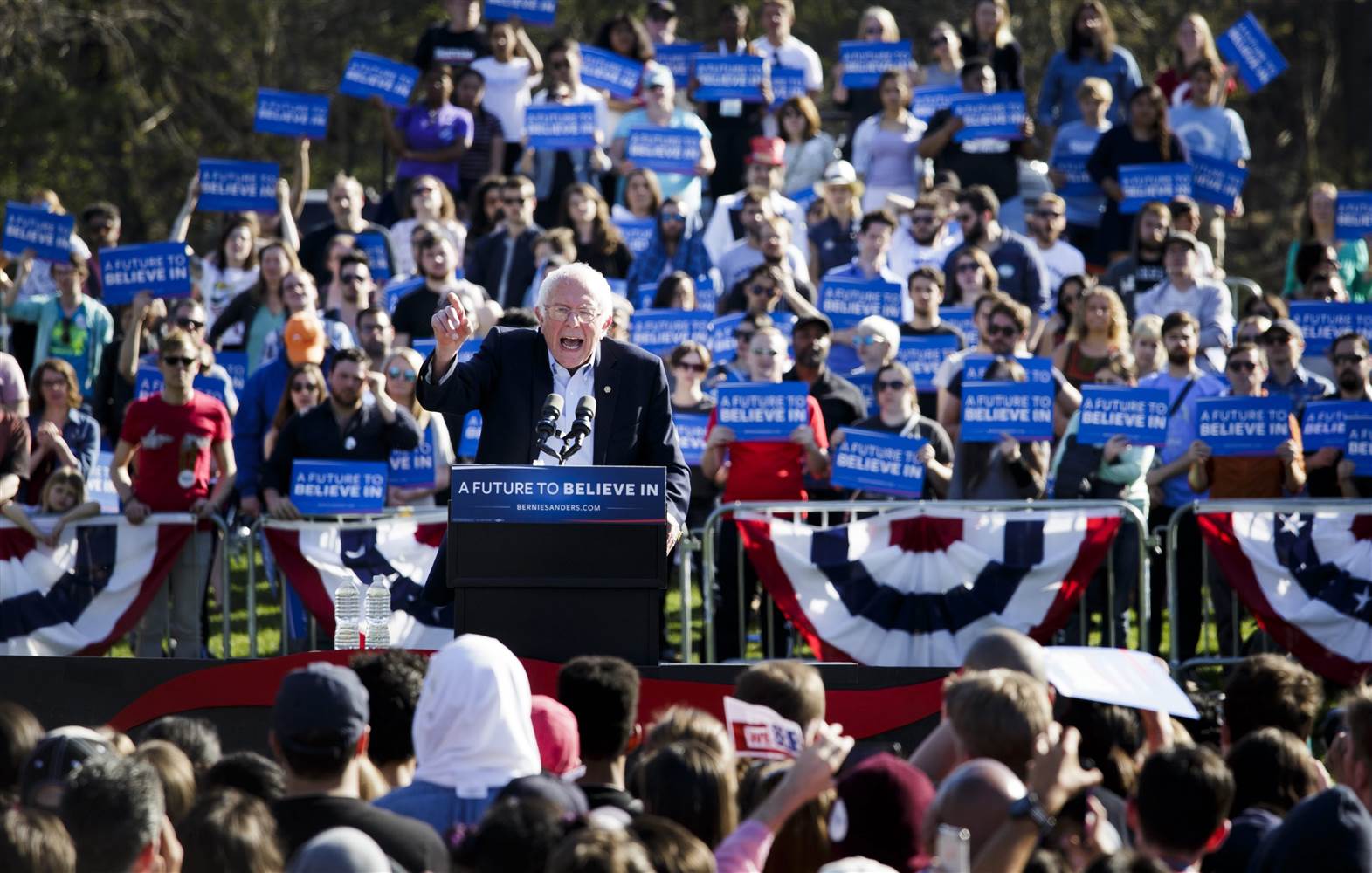 Bernie Sanders at a rally in New York before Primary Day. Source: Justin Lane/EPA.