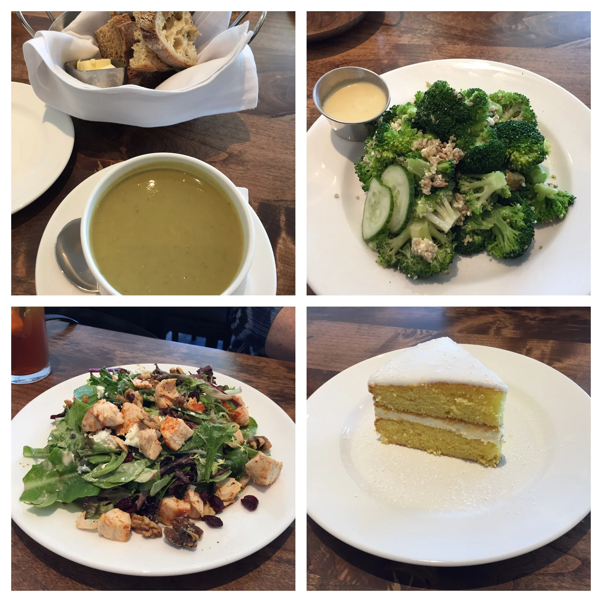 Broccoli miso soup for both of us, vegetable salad for me and chicken salad for Jane. We shared the famous lemon cake - worth every calorie! 