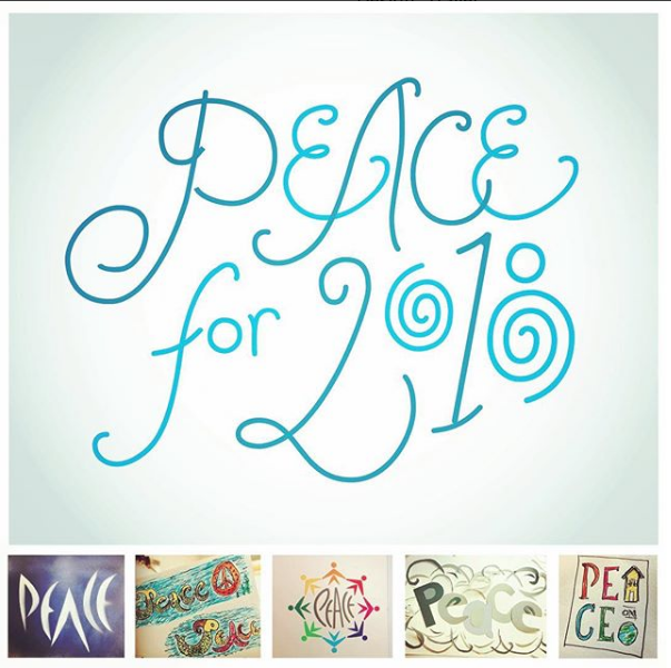 Custom lettered content for a year opening message to clients. The thumbnails are explorations of "peace" created in the previous few months.