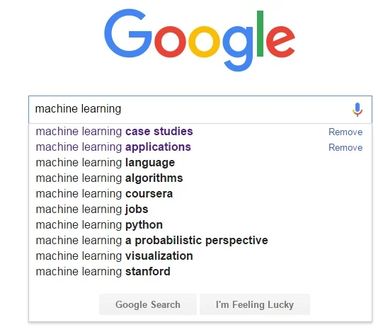 Google output search: machine learning