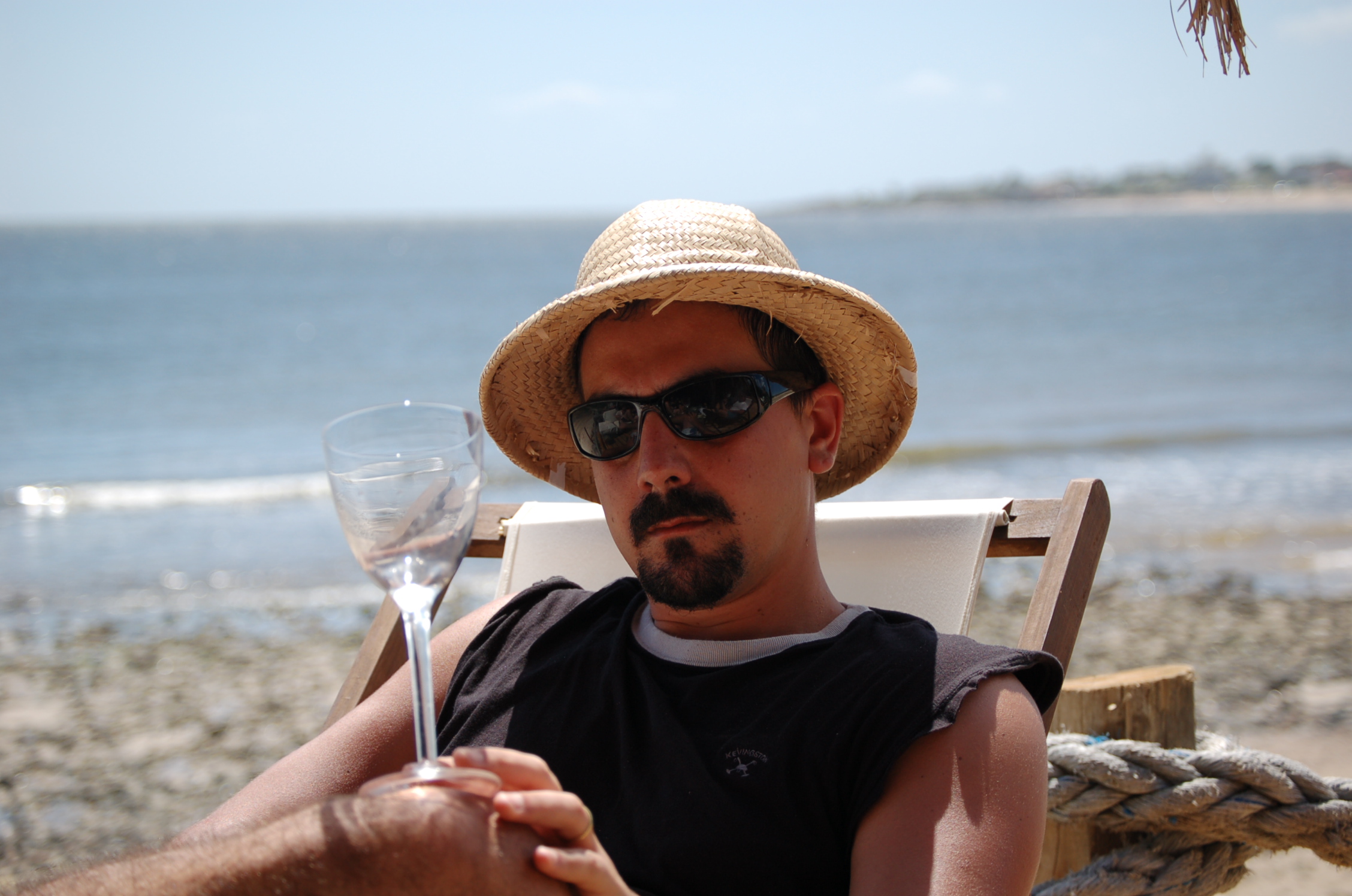 Tomás...composing...beachside in Piriapolis, Uruguay