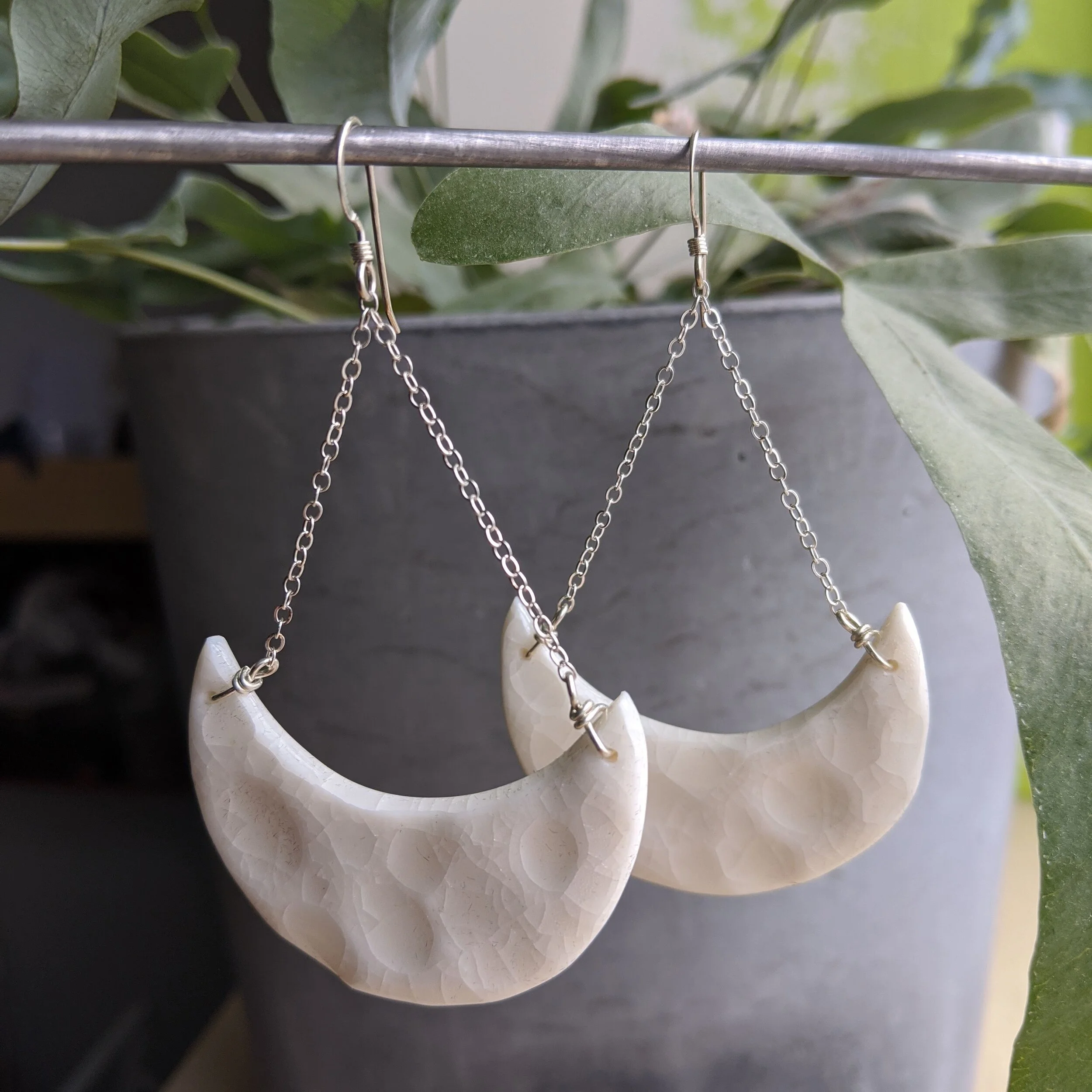 textured crescent moon earrings