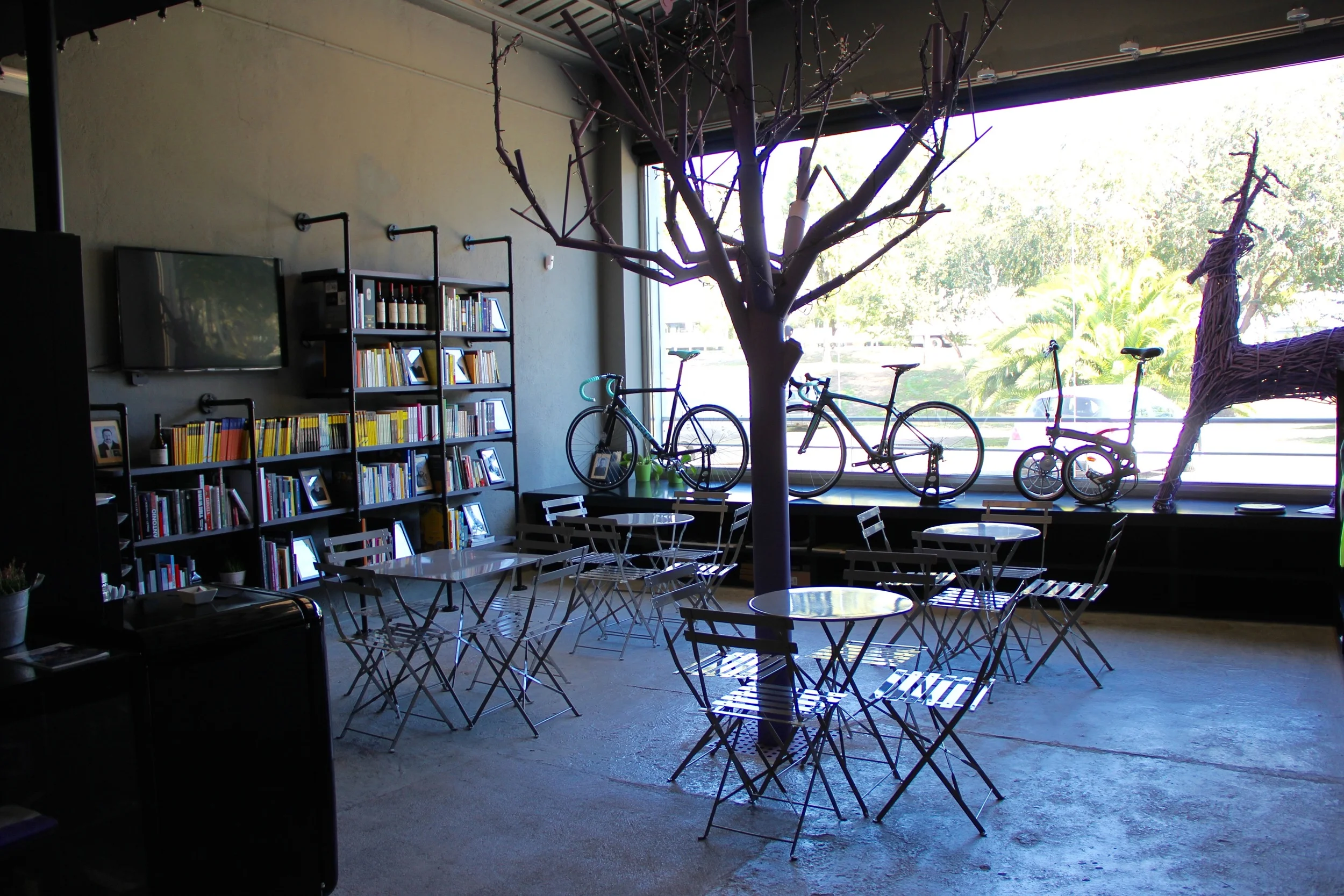 The shop includes a cafe and library for club members to relax in after their morning ride