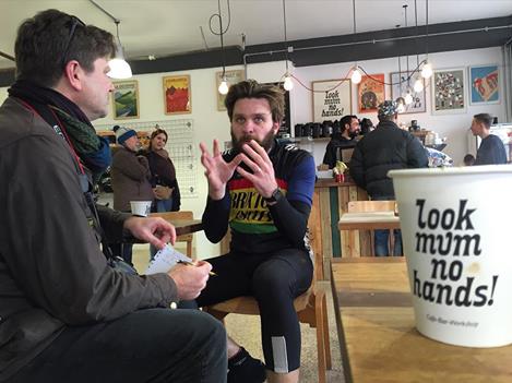Robbie chats to Rob McCauliffe from Brixton Cycles Club in the new cafe