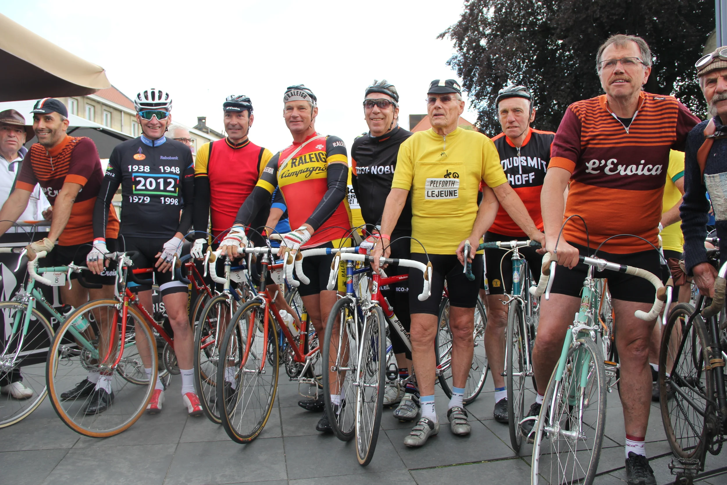 Local legends line up at the start with Eroica founder Giancarlo Brocci