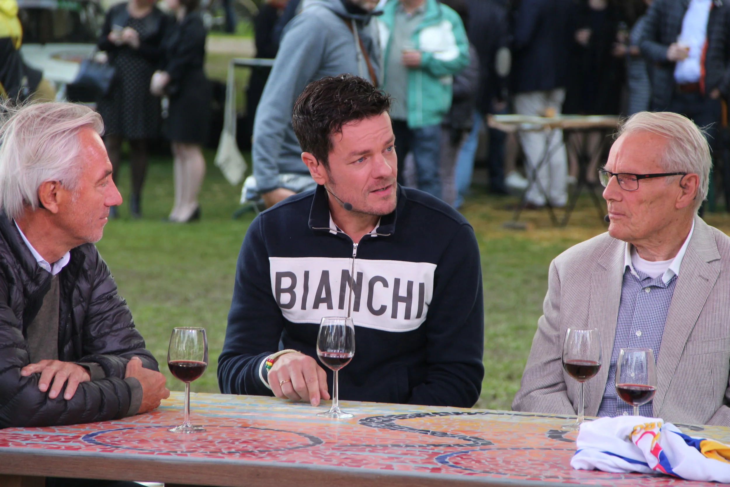 Marc being interviewed on Dutch TV at Eroica Limburg with former Dutch Football manager Bert van Marwijkand and Olympic cyclist Jan Jannsen