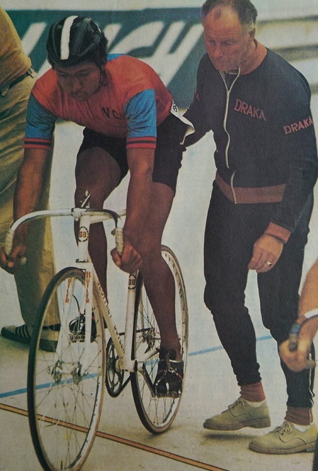 Maurice in his racing days with the legendary Reg Harris