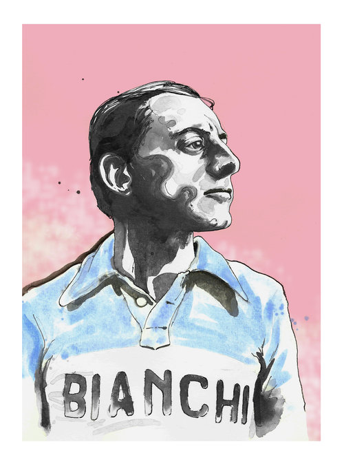 Portrait of Fausto Coppi print by Richard Long - available from the Ride Velo shop
