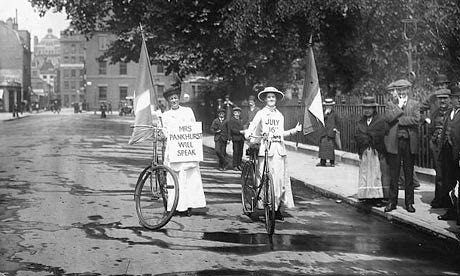 Suffragettes on bikes