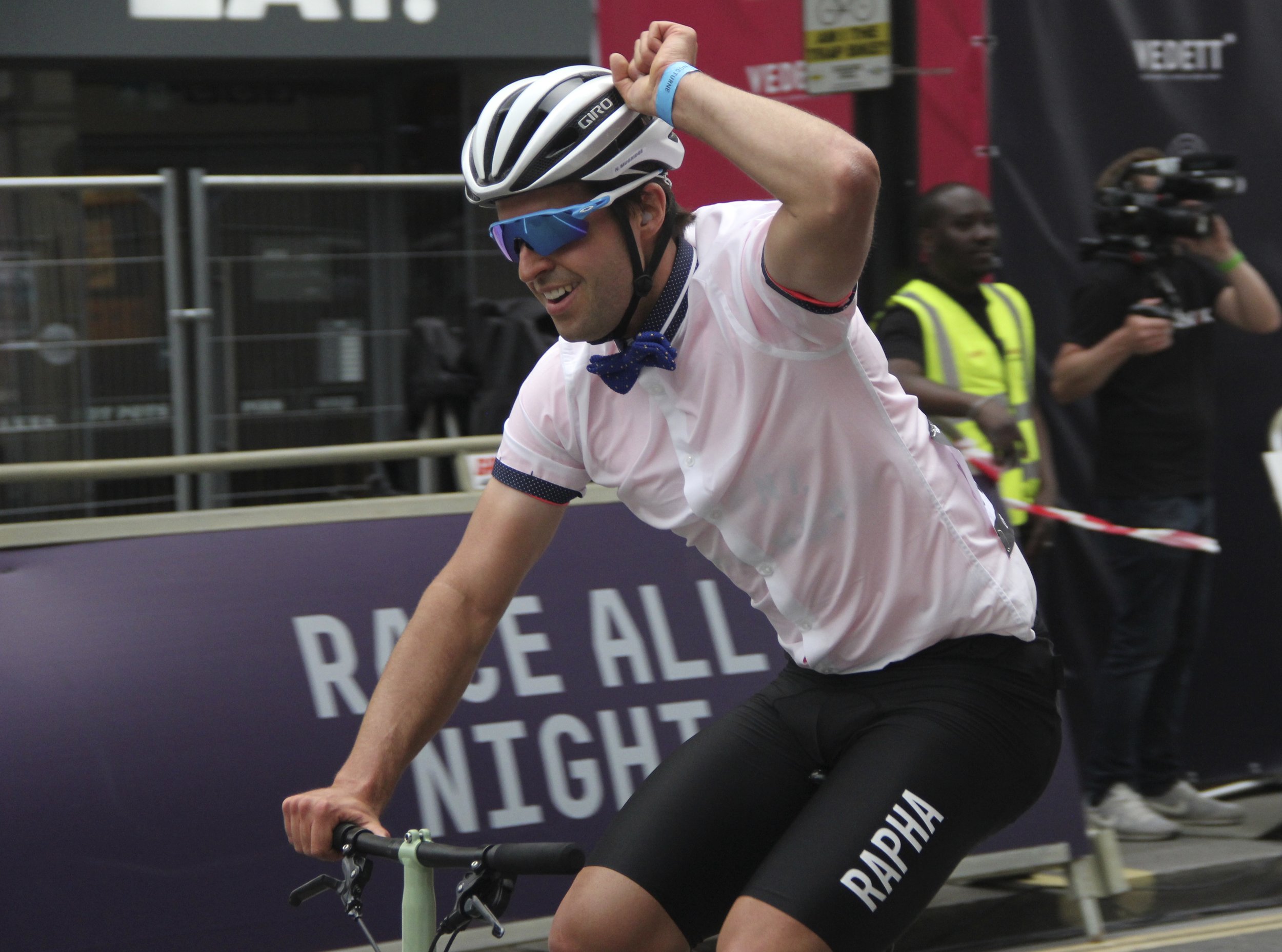 The winner of the folding bike race at this year's Rapha Nocturne
