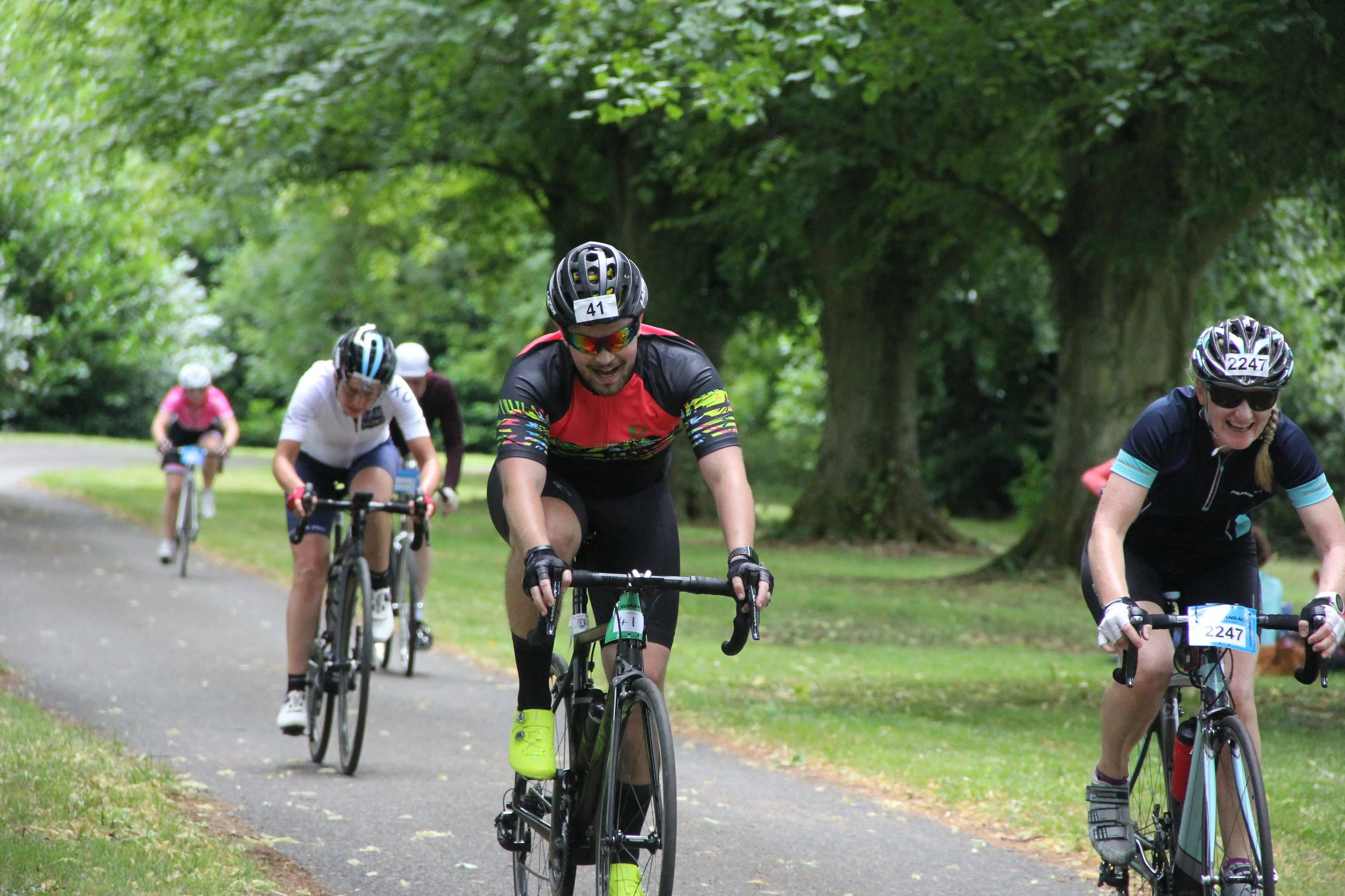 Riders put in a final effort on the timed hill climb at the finish