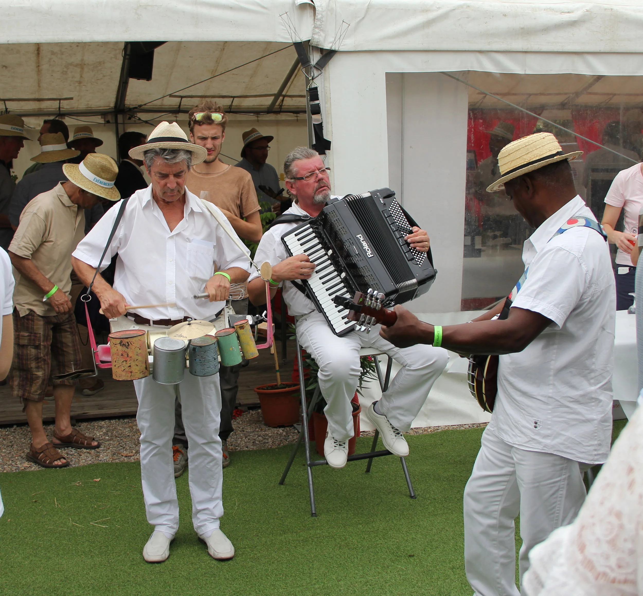 Spectators in the hospitality tent are entertained