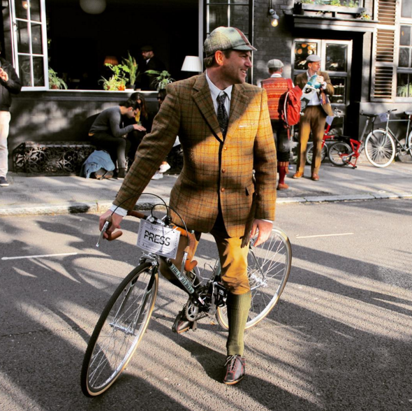 Red stitched Classics at the Tweed Run