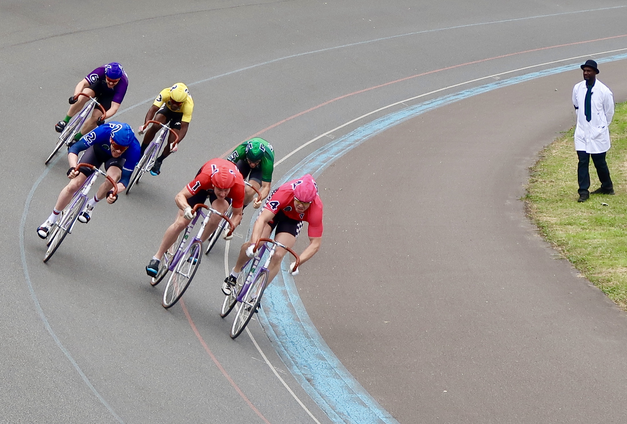 Ed Clancy (in blue) battles it out in a keiran race