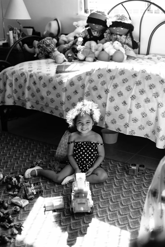 black and white blog circle: she lit up the room