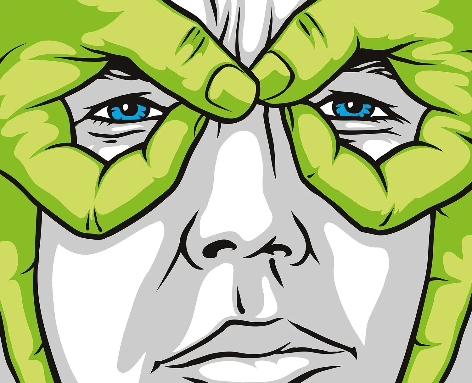 graphic face and hands illustration