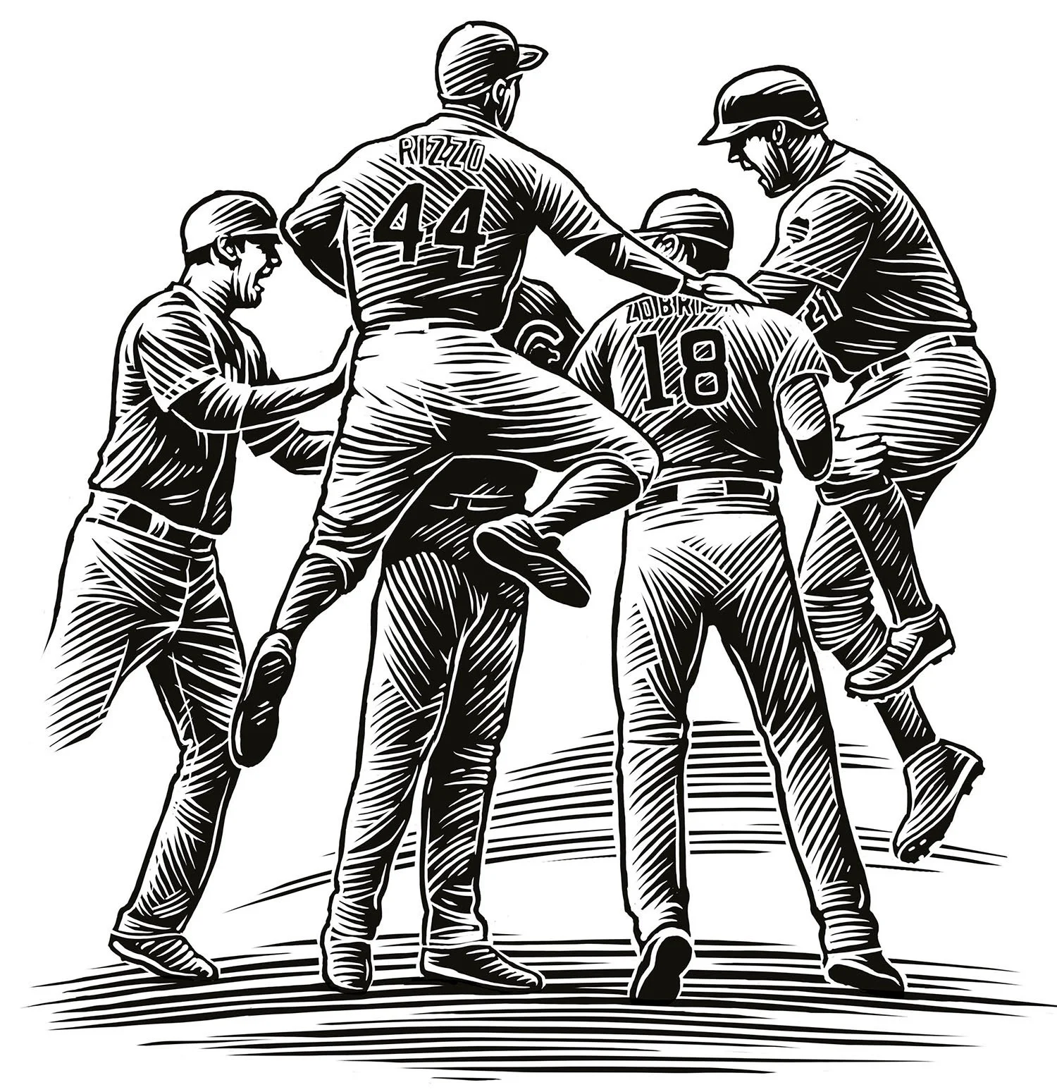 illustration of baseball players celebrating