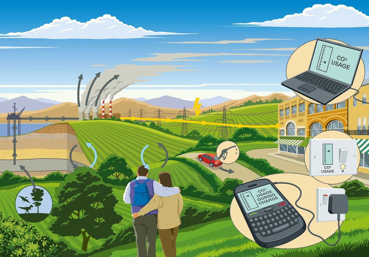green energy infographic landscape illustration