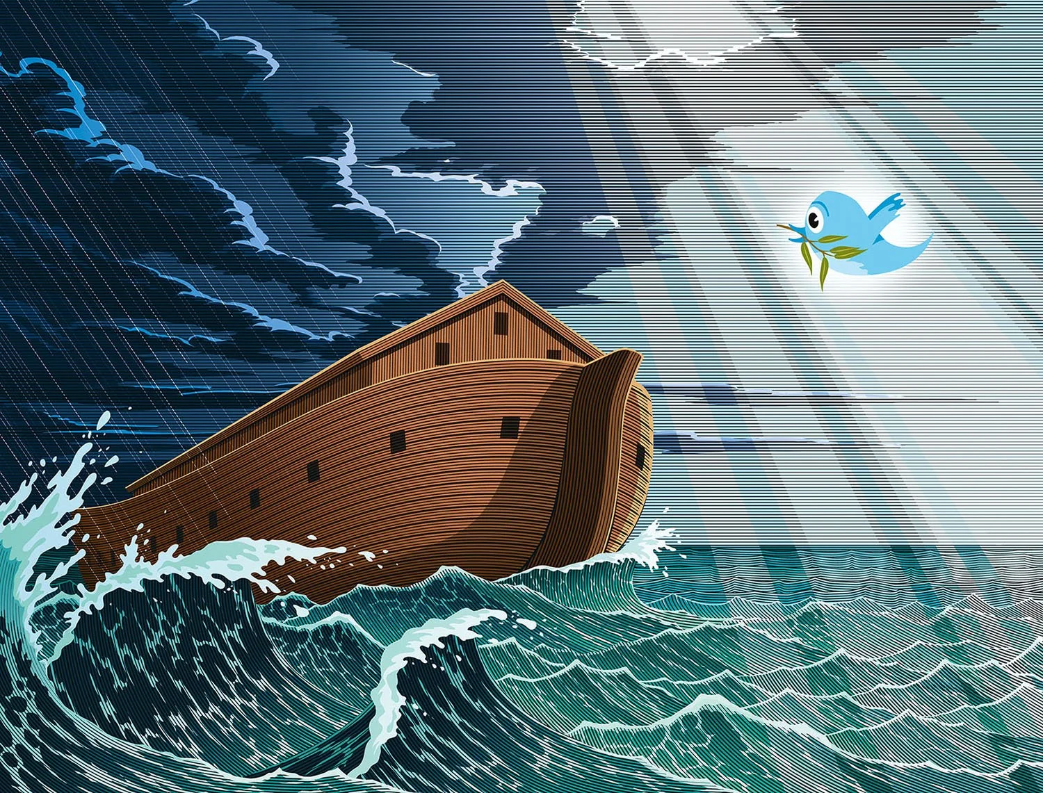 engraved-style illustration of Noah's Ark