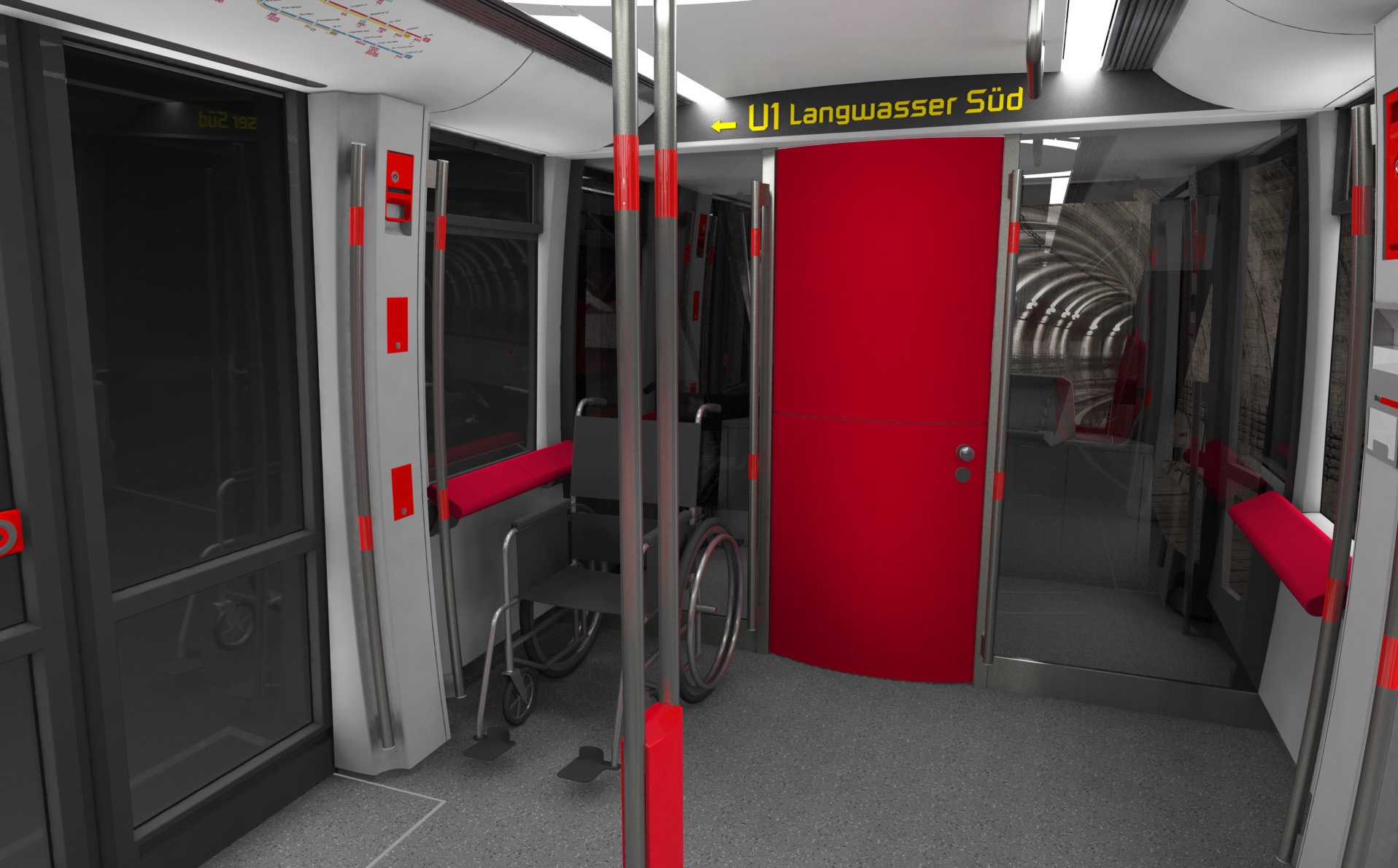 Linka U1 jako jediná dosud není v režimu provozu bez strojvůdce. Metro G1 proto bude vybaveno kabinami na obou koncích vlaku, která však bude demontovatelná. (zdroj: Siemens AG, ergon3design)
