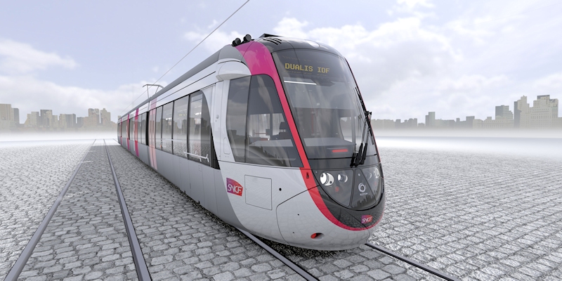 Vizualizace vozů Citadis Dualis pro linku T4 u Paříže. (zdroj: Alstom)