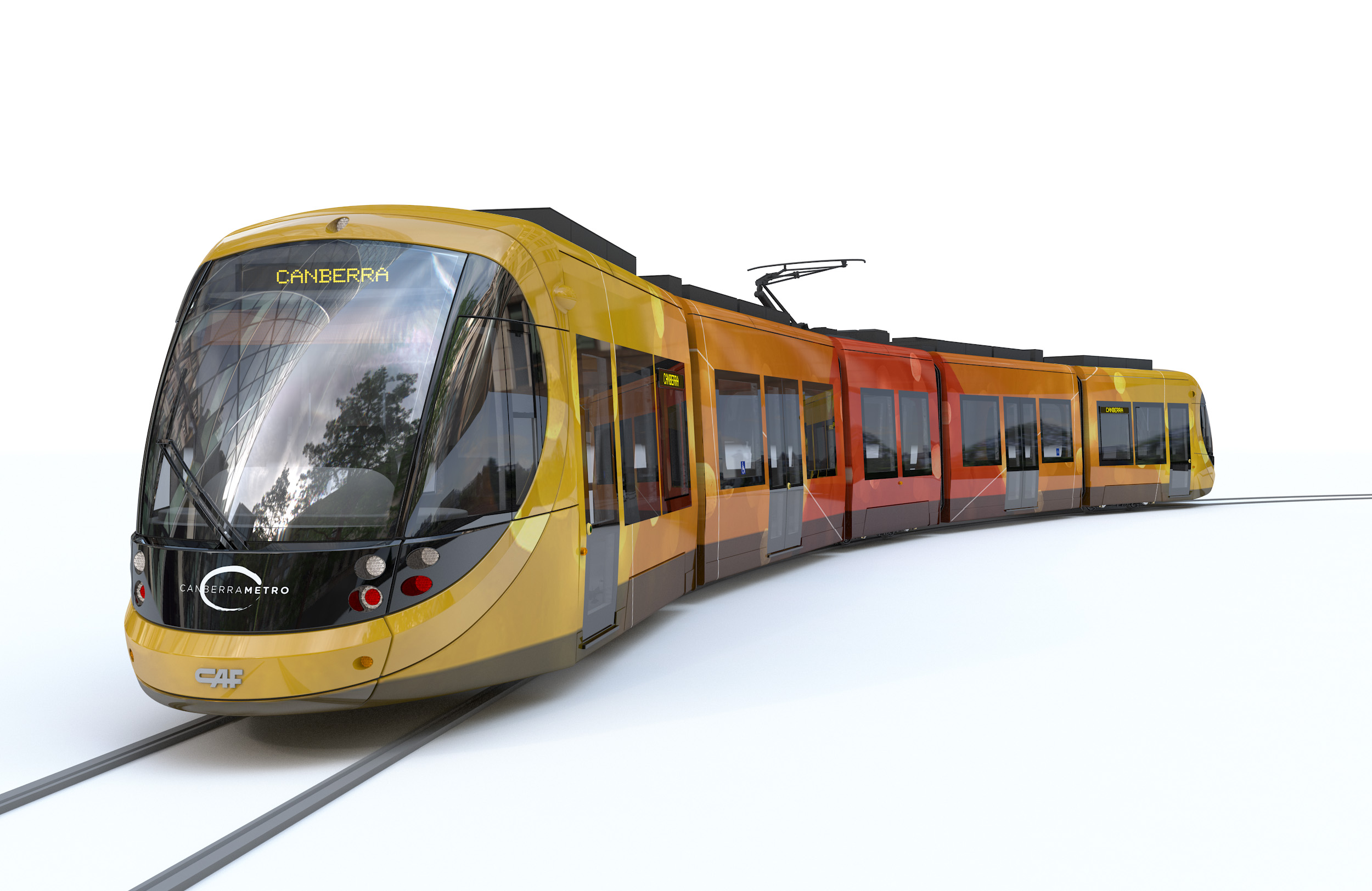 Vizualizace tramvaje CAF URBOS pro hlavní město Austrálie. (zdroj: CAF)