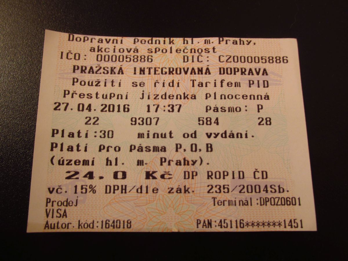 Ukázka jízdenky vydané automatem v tramvaji. (foto: Ing. Filip Jiřík)