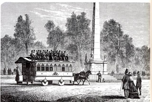 Koňka v ulicích Kodaně v období okolo roku 1863. (zdroj: Wikipedia.org)