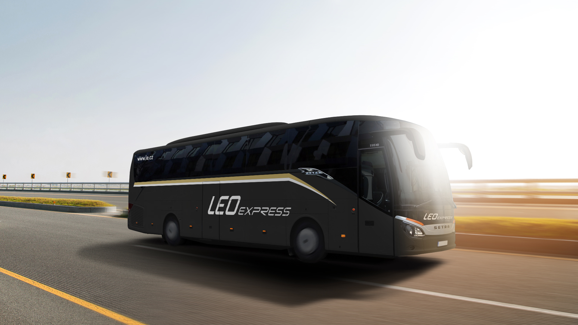 Vizualizace autobusu Setra S 515 HD v nátěru LEO Expressu. (zdroj: LEO Express)
