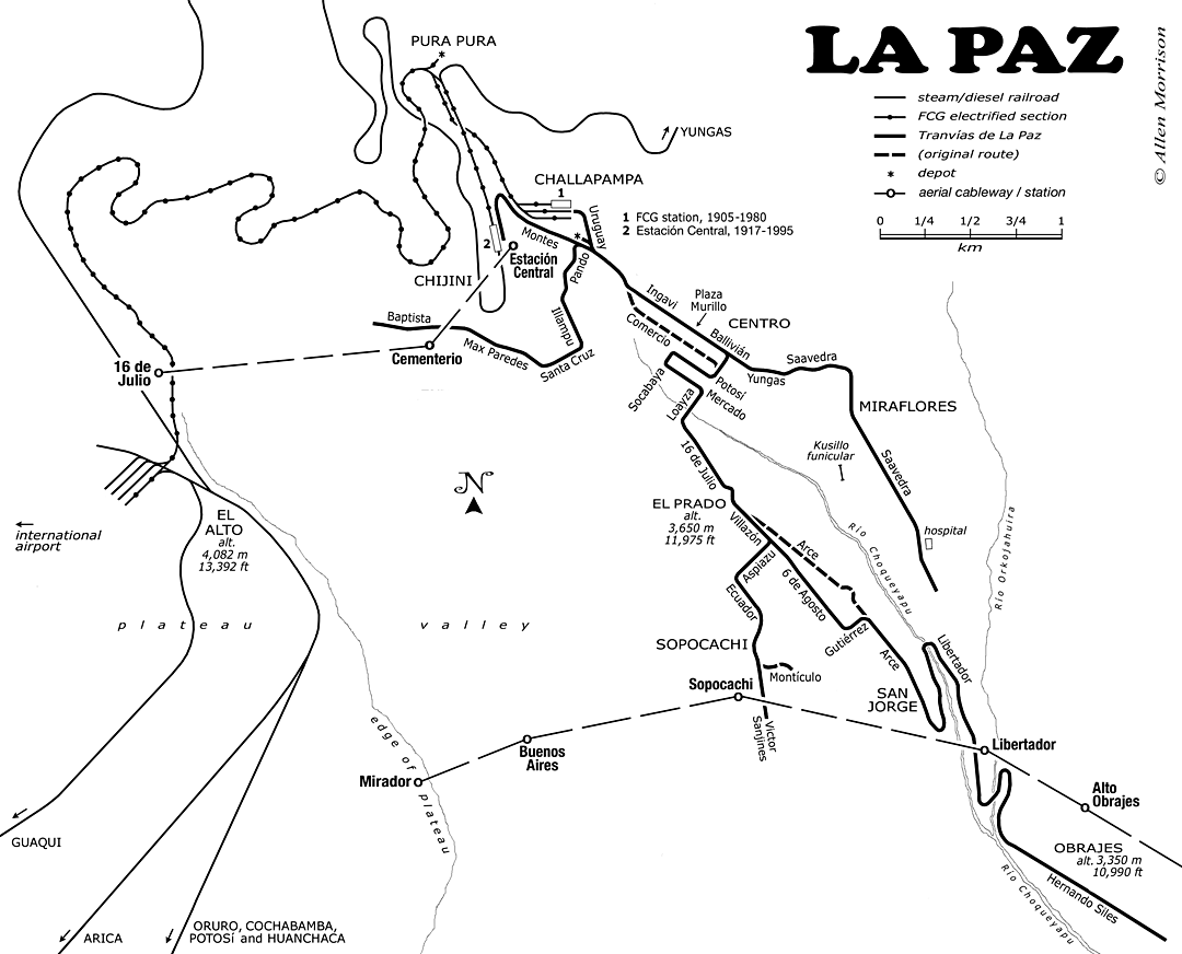 V letech 1909 až 1950 jezdily v La Pazu elektrické tramvaje (animální v La Pazu nikdy nebyly). Na území města byla přítomna i železnice, která byla ale v 90. letech minulého století po předchozím postupném utlumování provozu definitivně uzavřena, a návrhy na její obnovu či rozšíření se nedočkaly realizace. (autor: Allen Morrison)