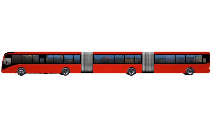 Vizualizace (skoro) nejdelšího autobusu na světě od Volva. (zdroj: Volvo Truck & Bus)