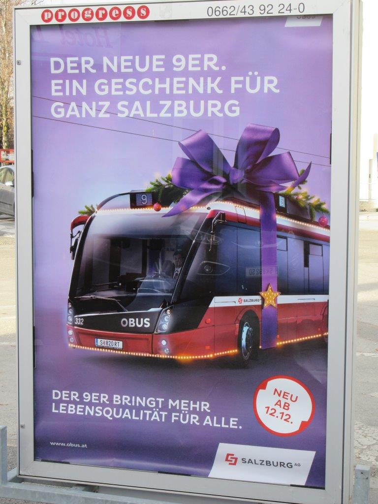 Nová "devítka". Dárek pro celý Salzburg... Nová trolejbusová linka se stala také součástí marketingu města. (foto: Gunter Mackinger)