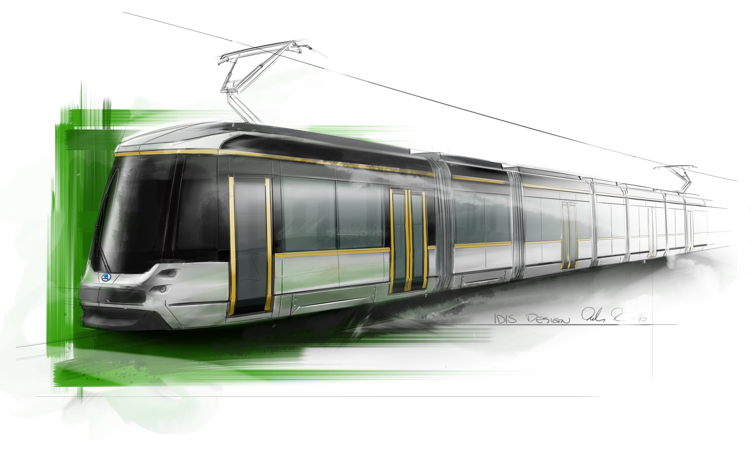 Designový návrh nové tramvaje z rodiny ForCity pro meziměstskou linku do Espoo. Škoda má prostřednictvím své společnosti Transtech dodat celkem 29 těchto vozidel. (zdroj: Škoda Transportation) 