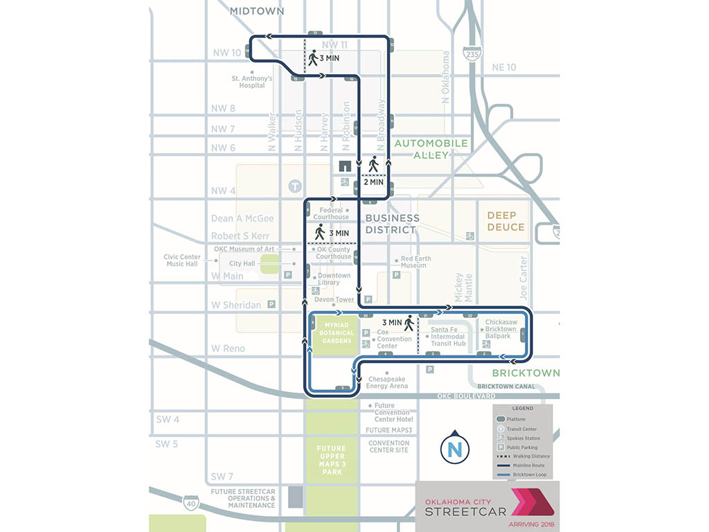 První fáze výstavby tramvajového systému by měla zahrnovat dvě linky. (zdroj: okc.gov)